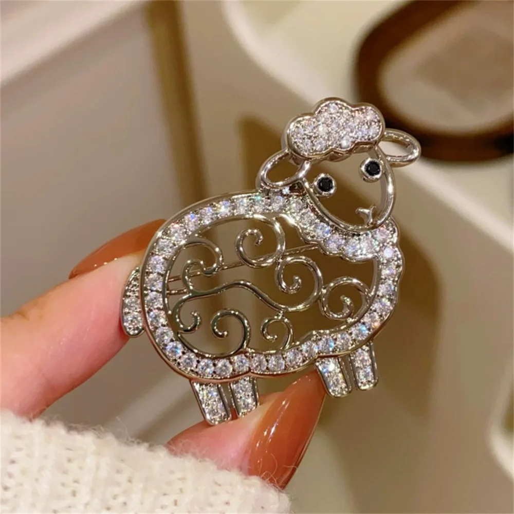 Cartoon Sheep Rhinestone Brooch Goat Pin Fashion Jewelry Gift for Kids Women Birthday Anniversary