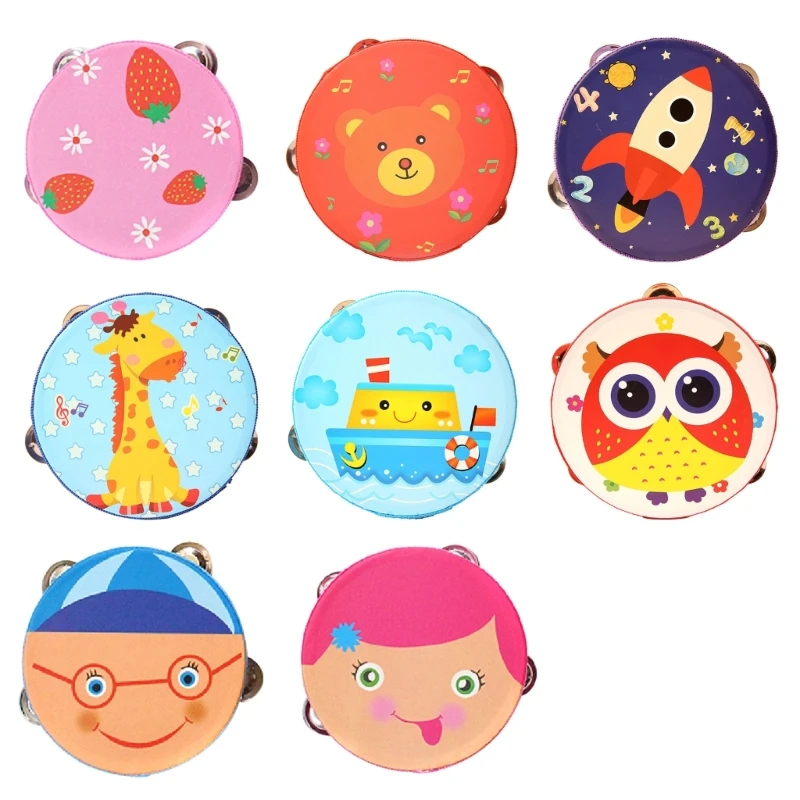 Children Kids Music Toy Cartoon Mini Musical Beat Instrument Hand Drum Hand Held Tambourine Drum Bell for Party Game