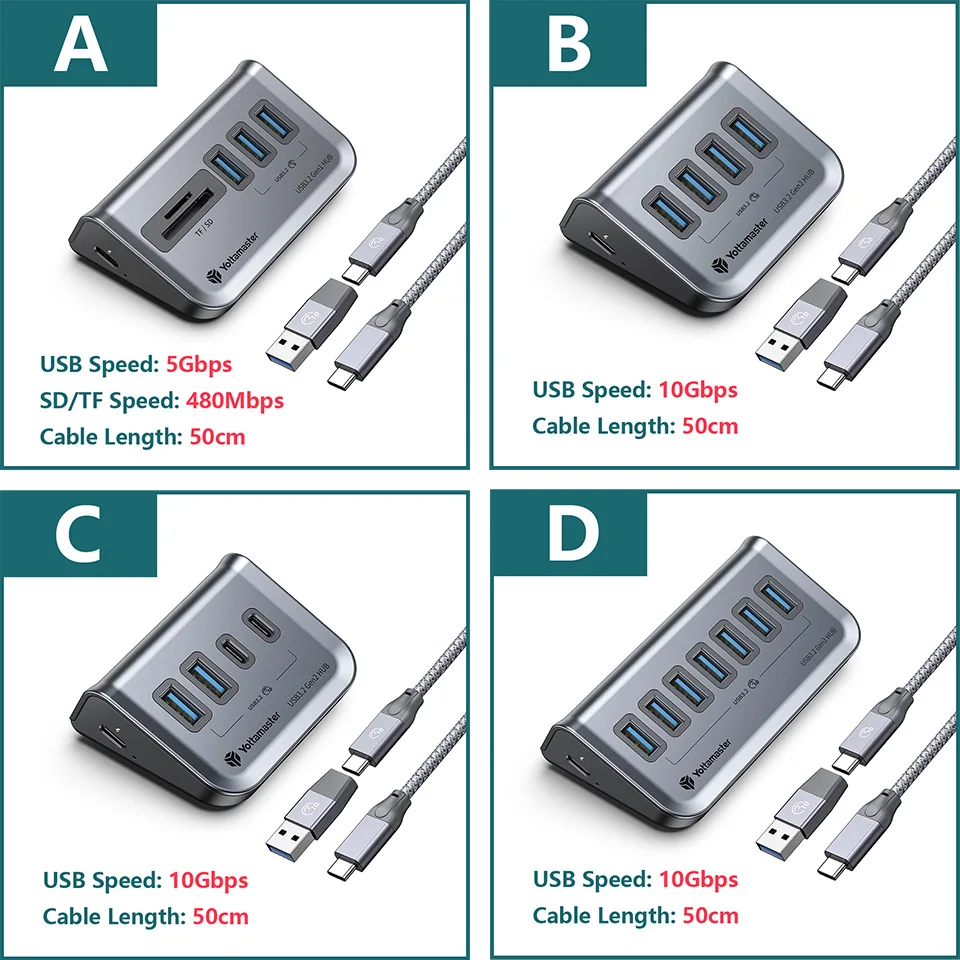 Yottamaster-複数のusbタイプcハブ、ソケットドッキングステーション、ポートスプリッタ、ドックアダプタ、マルチ、usb 3.0、4、7スロット、10 5gbps