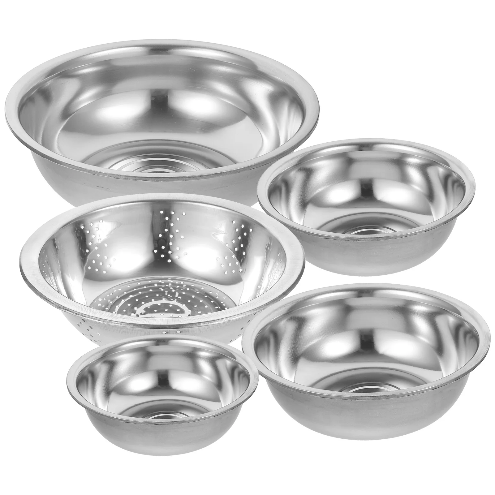 

5Pcs Metal Vegetable Washing Basin Rice Sieve Stackable Kitchen Basket Colander Drain Strainer Kitchen Storage Basket