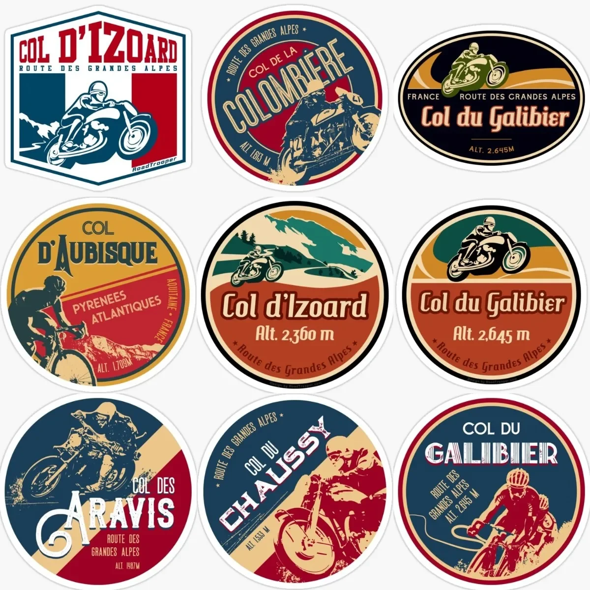 

France Col Du Galibier Motorcycle Old School Badge Sticker for Decorate Car Wall Room Bicycle Table Fridge Decal Accessories