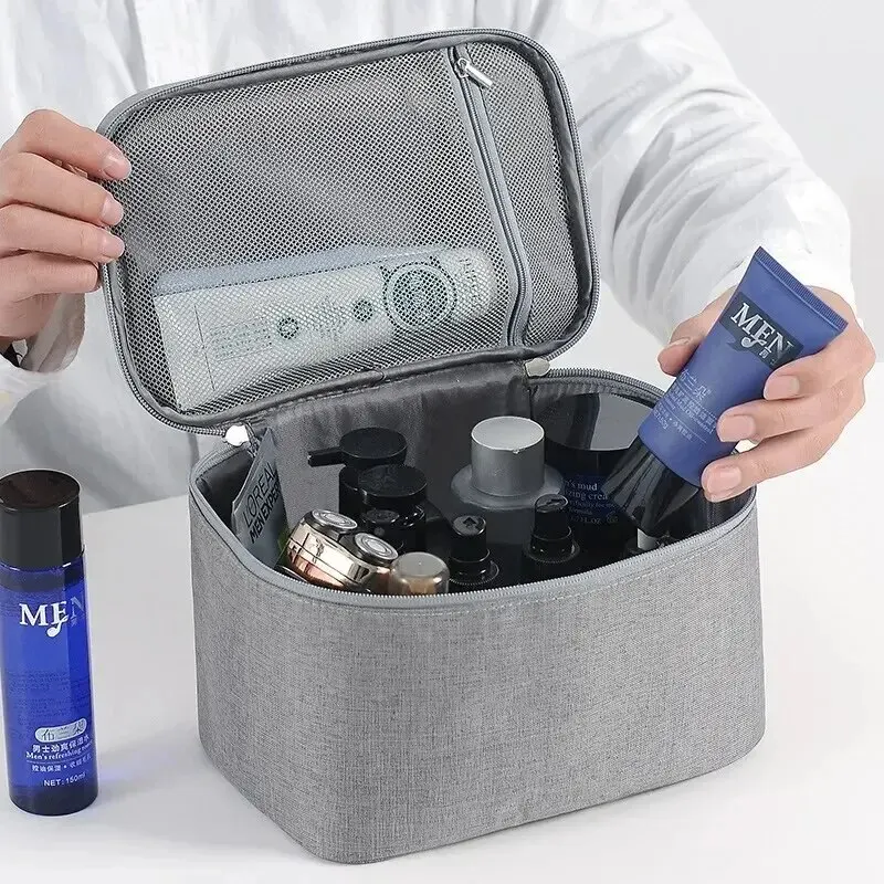 Borsa da toilette da uomo per viaggio d\'affari da 1 pezzo Borsa per cosmetici di grande capacità a doppio strato Borsa portaoggetti in tessuto