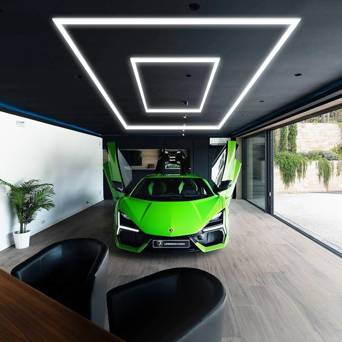 6500K PC Ultra Light Modern Square LED Pendant Light Double Layer Ring Chandelier for Office Garage Living Room 110V 220V