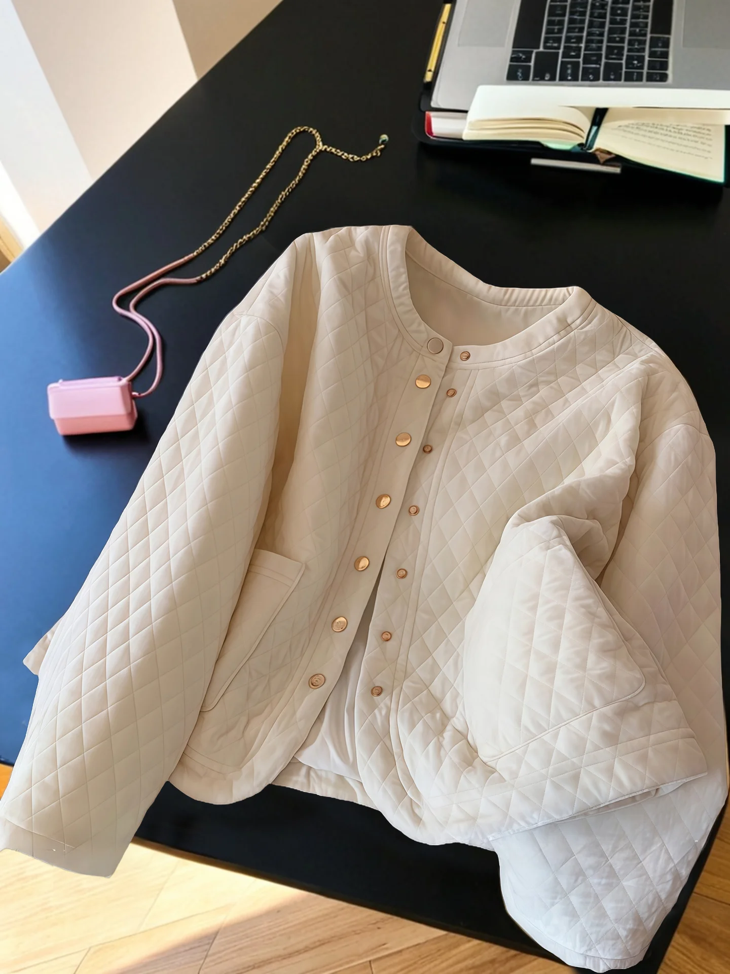 

Корейское женское хлопковое пальто с круглым вырезом Ne Splicing Diamond id, женское осенне-зимнее нежное универсальное хлопковое пальто в стиле ретро