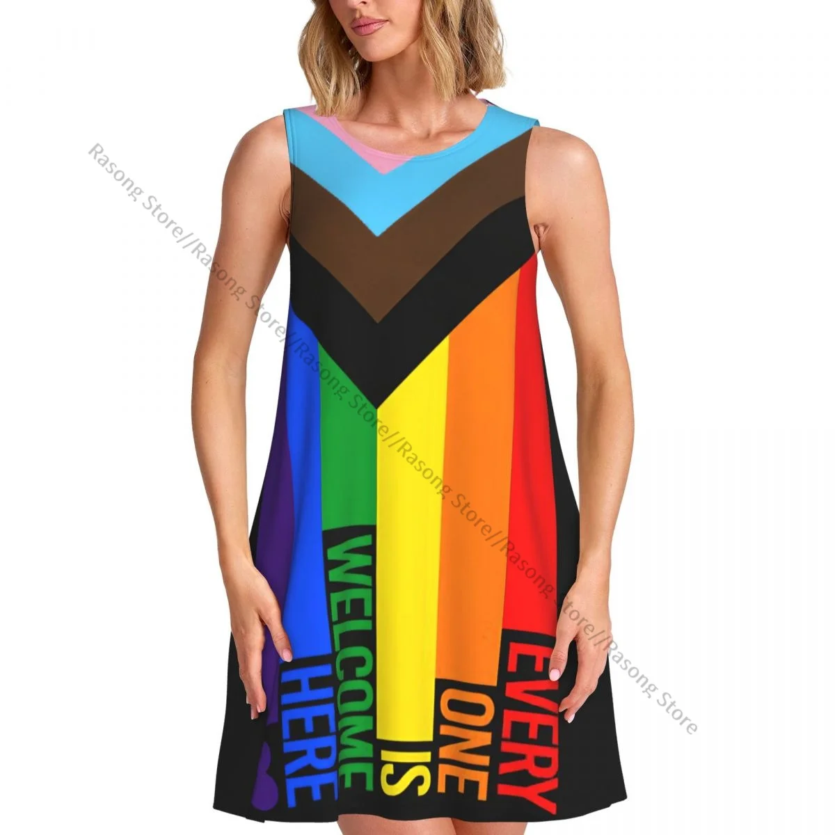 Women's Dress Summer Casual T Shirt Dresses Beach Cover up Pride Flag Rainbow Tank Dress