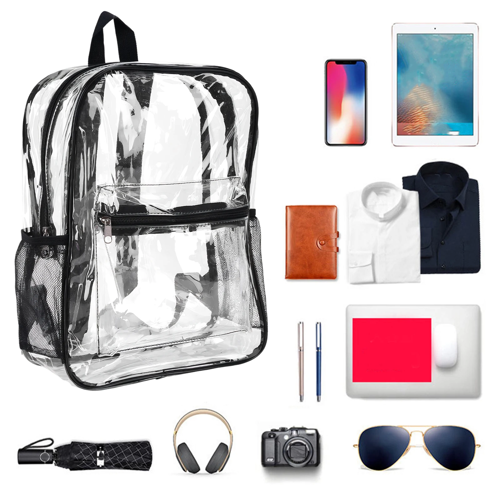 

50 шт. прозрачных сумок из ПВХ, сверхпрочные, 15 дюймов, для колледжа, путешествий, спорта, работы, одобренные для использования на стадионах