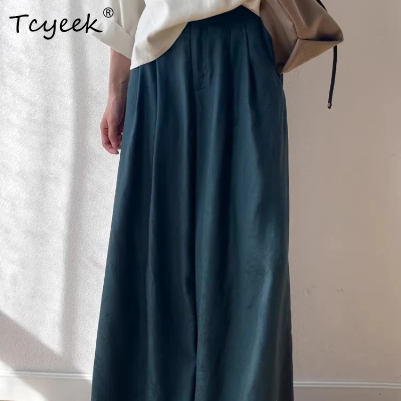 

Шелковые брюки Tcyeek из 100% натурального шелка тутового шелкопряда для женщин, 2026, свободные, в французском стиле, с широкими штанинами, повседневная женская одежда, Pantalones De Mujer