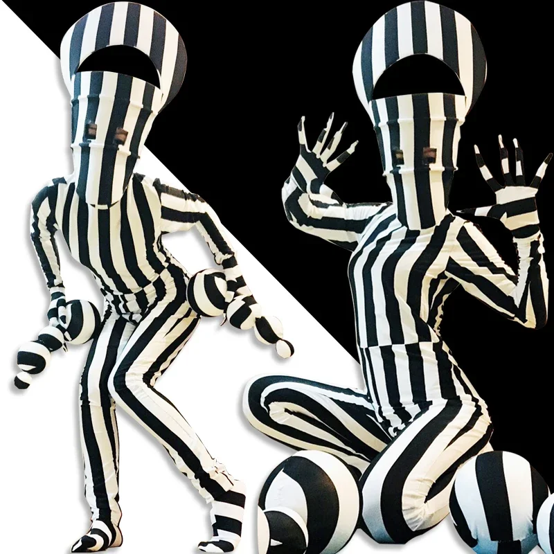Nex Women Zebra Jumpsuit Nightclub Clown Performance Clothing Cosplay Mask Dance Female DJ Singer Bar Party Halloween Costume
