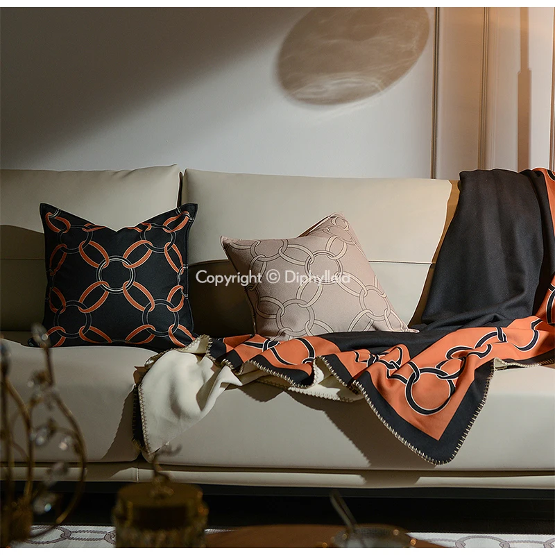 Diphylleia Modern Geometry H Style Pillow Cover Beige Luxury Winter Warm Soft Lambswool Sofa Cushion Case 45x45cm New Year Gift