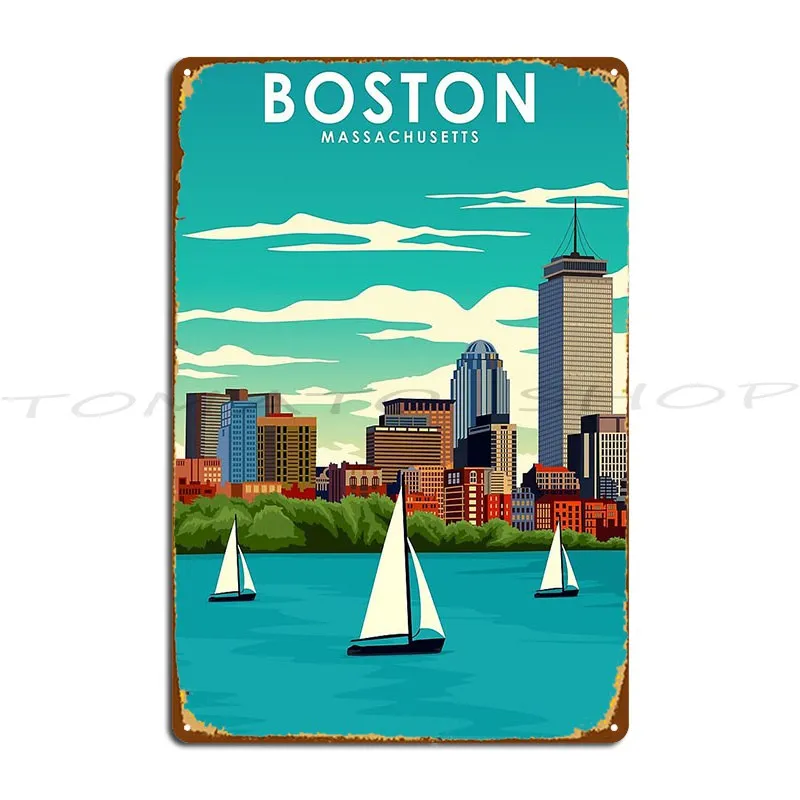 Boston Massachusetts Vintage Travel Metal Plaque Poster Mural Create Funny Home Custom Tin Sign Poster
