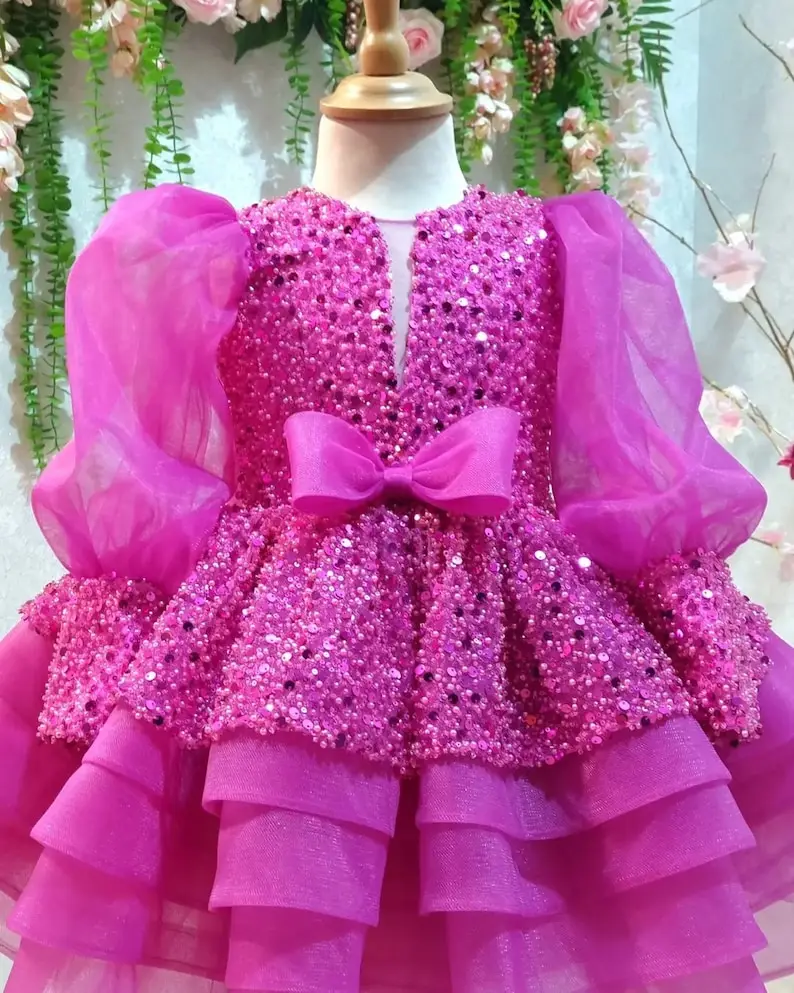 Handmade Sparkle Girl Dress: Red Sequin Party Dress Baby Girl Clothes Newborn Baby White Dress Birthday Wedding