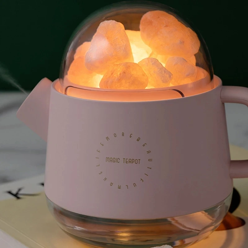 Rechargeable Battery Wireless Aroma Diffuser Salt Lamp Crystal Stone Magic Teapot Himalayan Salt Humidifier