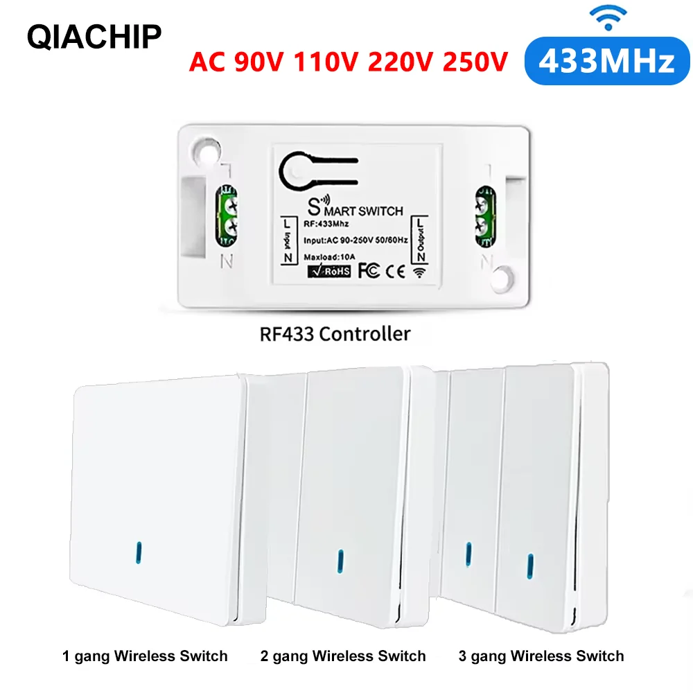 

QIACHIP 433MHz MiNi Wireless Wall Light Switches AC 110V 220V Relay Receiver RF 86 Wall Panel Smart Switch For LED Light Lamp