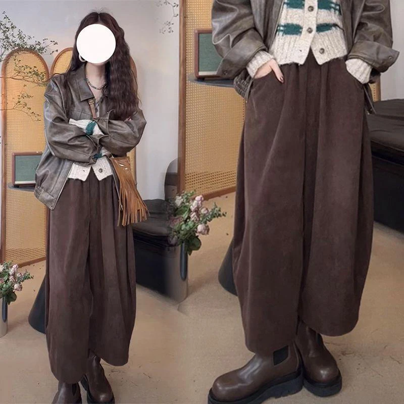 女性用伸縮性ウエストバンド付きハーレムパンツ,ルーズフィット,ハイウエスト,シンプルなポケット,ヴィンテージ,モノクロ,レディースファッション,秋冬