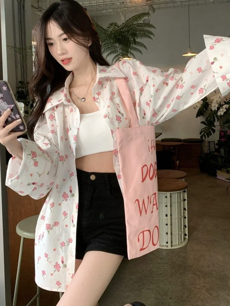 Floral Shirts Women Summer Sun-proof Sweet Casual College Korean Style Simple All-match Chic Thin Fashion Ulzzang Personality