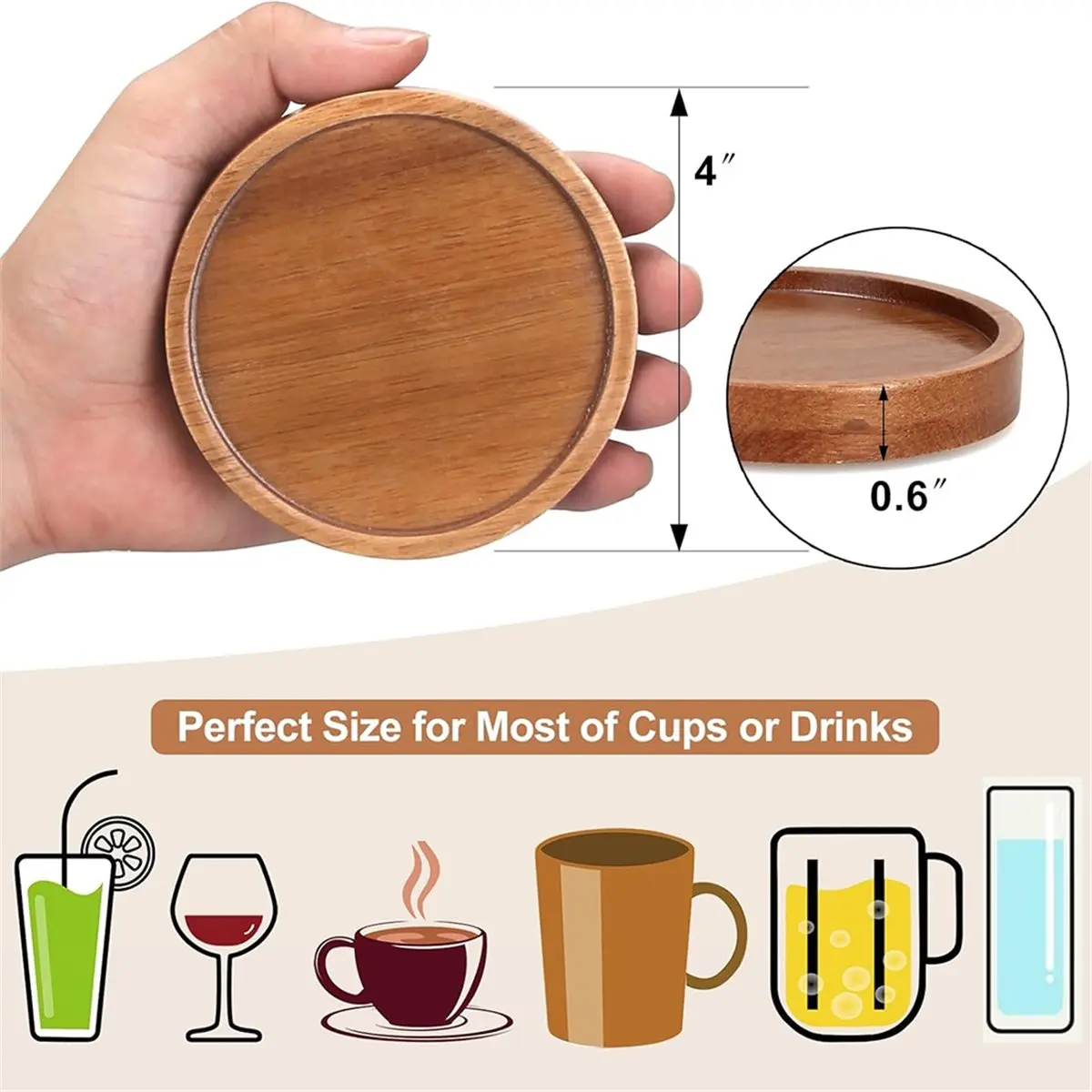 newA10R 6 Pcs Best Wooden Coasters with Holder Coffee Table Decor Wood Coaster Set Modern Cup Coaster for Drink Home Dining