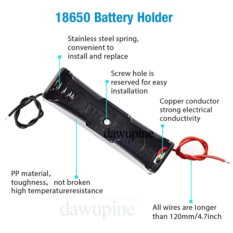 

18650 Battery Holder Box 1 Slot 3.7V Battery Storage Case Shell One Cell Plastic Container Connect Black Red Wires Housings