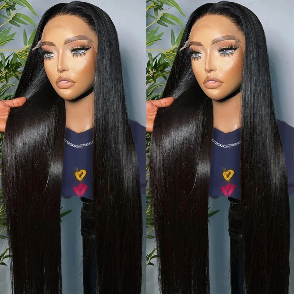 Straight Brazilian 220 Density Lace Front Human Hair Wig 13X4 HD Transparent Lace Frontal Wig For Women 38 Inch Lace Closure Wig