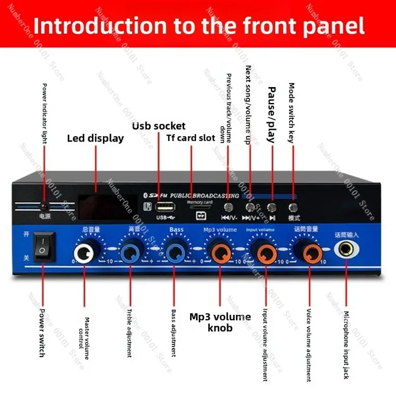 Professional High Power Speaker Amplifier, Home Bluetooth Digital Car Audio Amp, Small Sound System