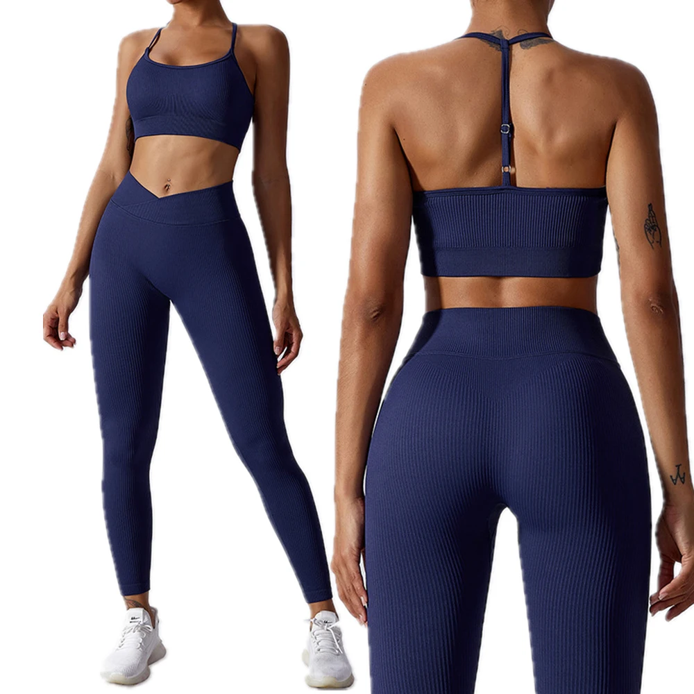 2024 1/2PCS Women Bandage Seamless Yoga Set Fitness Gym Workout Pant Sport Bra High V Waist Shorts Scrunch Leggings Active Suits