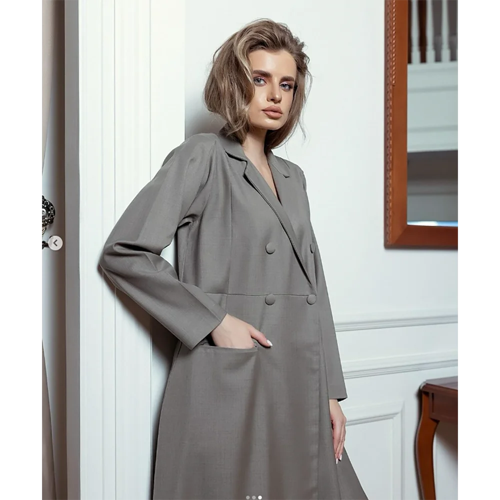 Causal Loose Women Long Jacket Double Breasted Female Daily Coat Formal Ankle Length Dress ropa de mujer