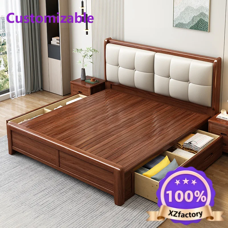 Factory Direct 2026 Top RatedEstilo chino, cama totalmente de madera maciza, dormitorio principal, cama de boda de 1,8 metros, c
