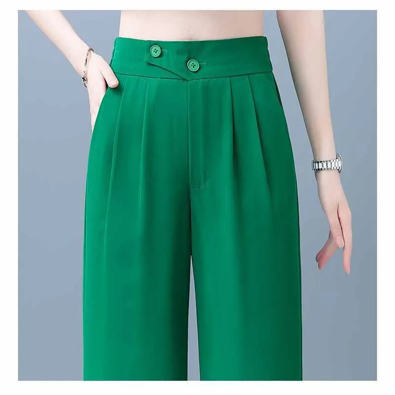 2024 Summer Female New High Waisted Appear Thin Drape Wide Ieg Pants Women Loose Fitting Ice Shreds Straight Cylinder Suit Pants