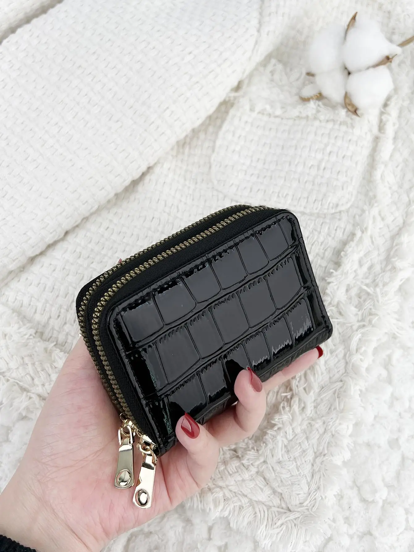 

Crocodile Embossed Slim Lightweight Zipper Portable Cash ID Card Card Coin Pocket For Birthday Gift Anniversary On Valentine Day
