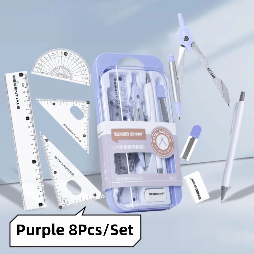 Multi-Function Ruler Compass Set Measuring Ruler Protractor Drawing Stationery Straight Ruler Pencil Compass Kit Students