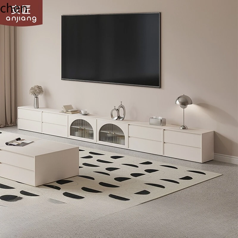 

HTT cream wind TV cabinet coffee table combination, living room small apartment, floor storage locker Internet celebrity