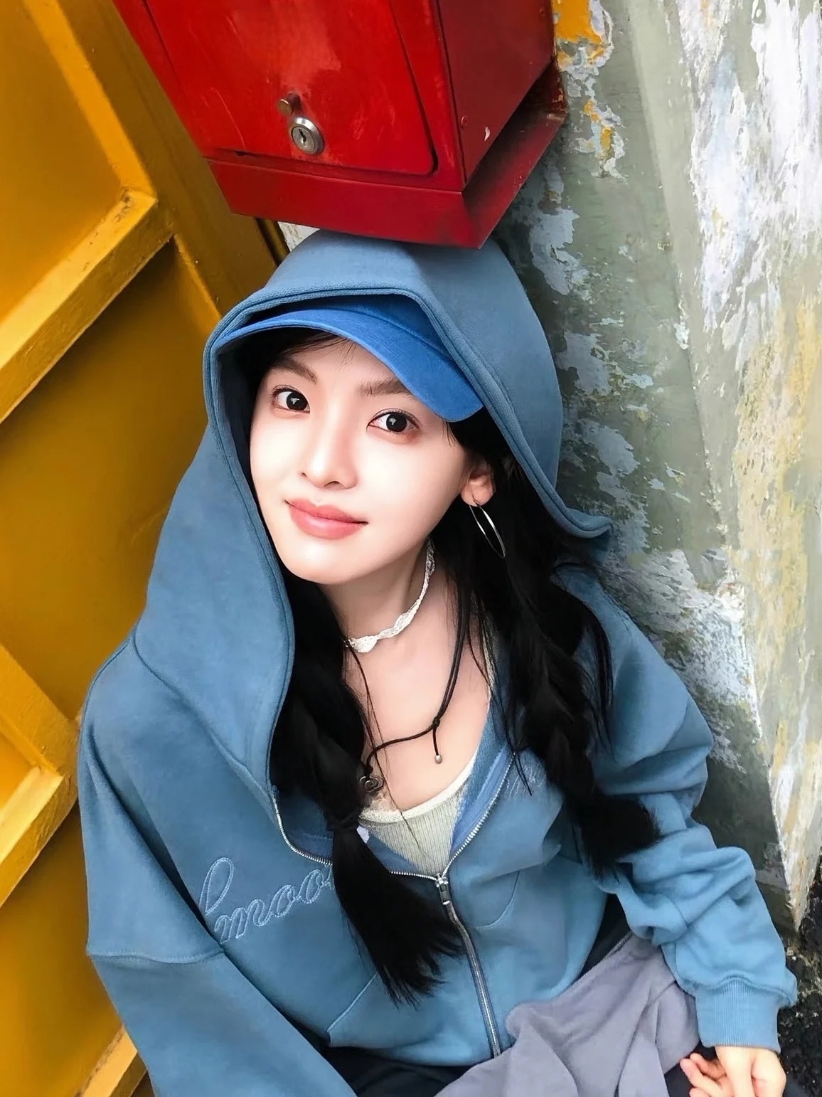 Zhang Ruolan Smooth Fleece Lined Embroidered Hooded Zipper Jacket Sweatshirt Women's Standard Fit Cotton Autumn Season