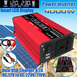 Inversor de onda senoidal pura dc 12v para ac 4000w banco potência portátil conversor solar inversor para casa carregador carro conversor adaptador