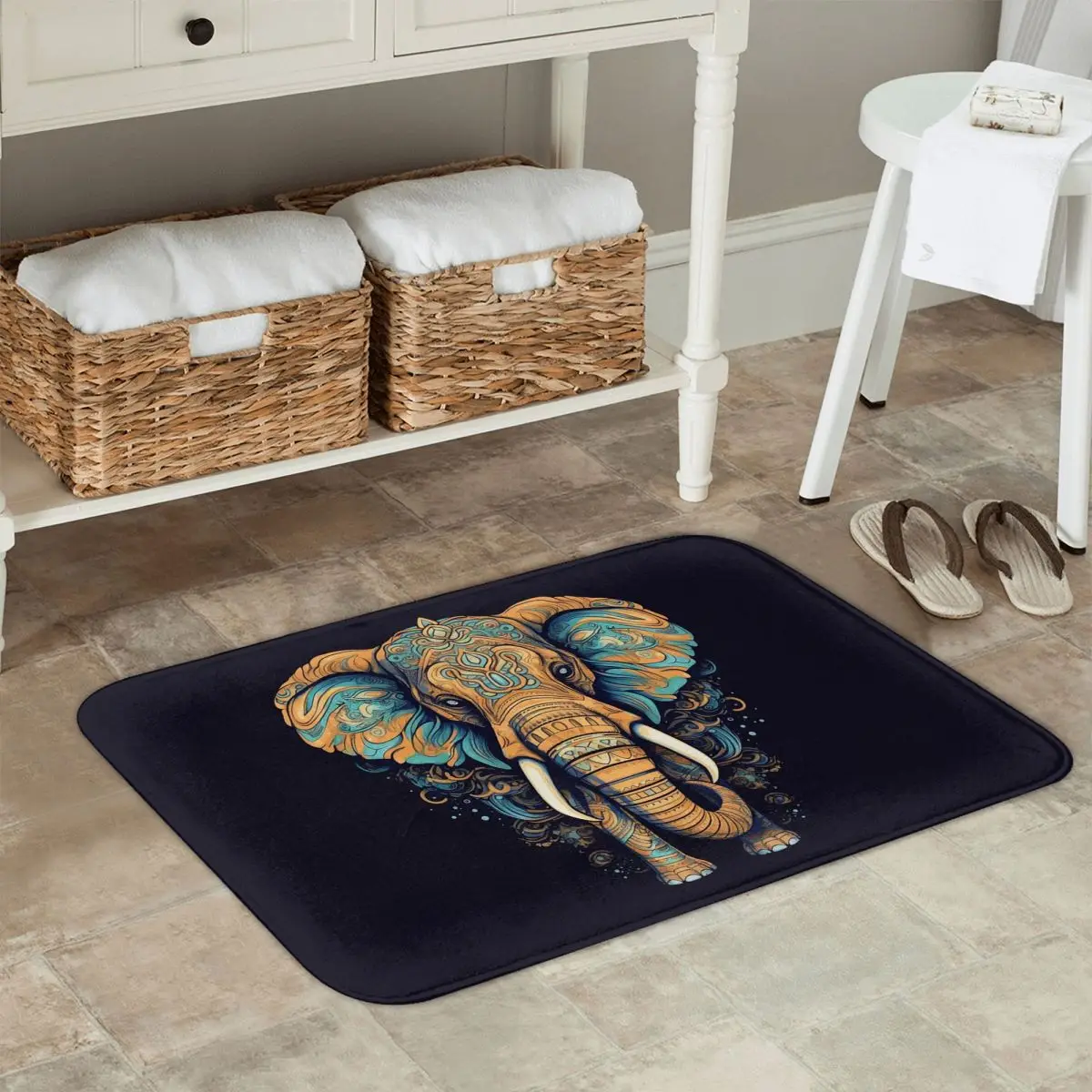 

Противоскользящий коврик с рисунком слона в этническом стиле, напольный коврик, ковер для кухни, входа, дома, ванной комнаты, гостиной, коврики для ног