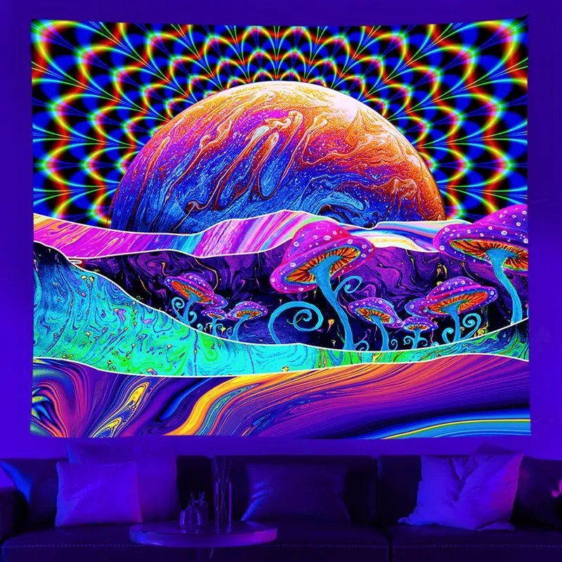 Trippy Rainbow Mountain Sun Tree Wall Hanging Tapestry Psychedelic Nature Wall Decor Cloth For Dorm Bedroom Party Backdrop