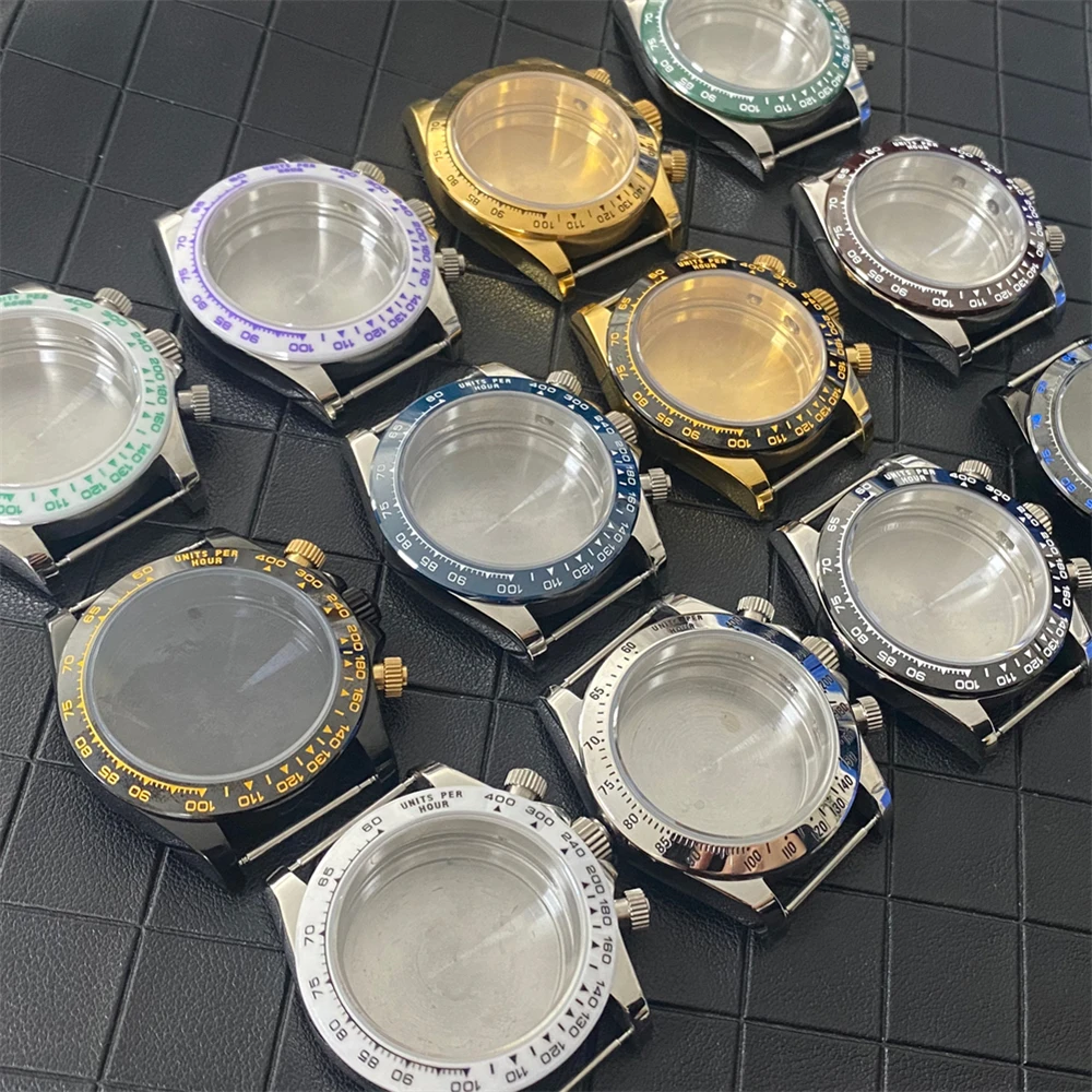 New Steel/Gold/Black Watch Case for VK63 Movement, Full Sand Strap 316L Stainless Steel Sapphire Glass for VK63 Quartz Case 39mm