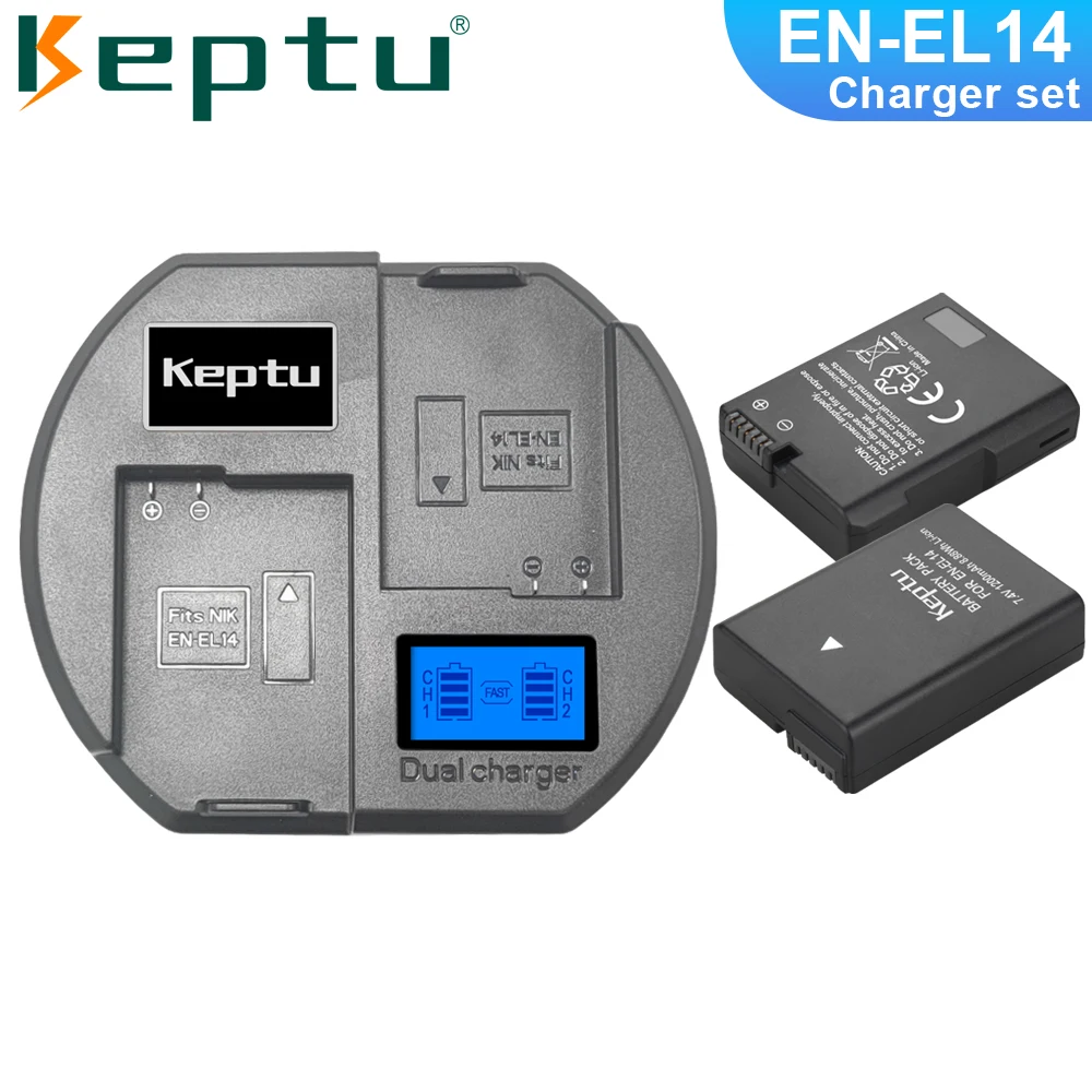 

KEPTU 1200mAh EN-EL14 EN-EL14a ENEL14 EN EL14 el14a Battery+LCD Fast Charger for Nikon D3100 D3200 D3300 D5100 D5200 D5300 P7000