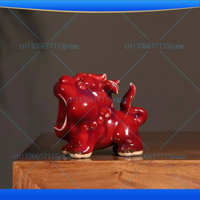

Jun porcelain Jun red glaze swallowing gold beast handmade Jun porcelain ornament