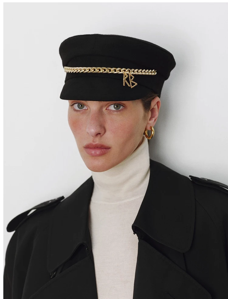 2026 New Fashion Cappello da strillone per donna con catena Berretto piatto in lana Berretto cappello ottagonale Gorras Mujer Streetwear