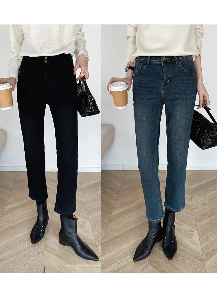 

High Waist Straight Leg American Retro Denim Jeans Women's Autumn 2025 New Sle Slimming Cotton Stretch Fabric Zipper Closure