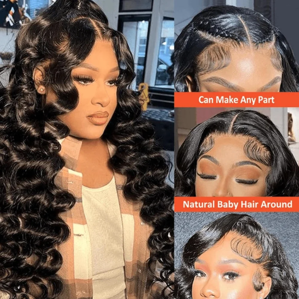 Deep Wave Human Hair Wig 13x4 Lace Front Wig For Women 200% Density Pre-Plucked With Baby Hair Transparent Lace Wig 22 Inch image 5
