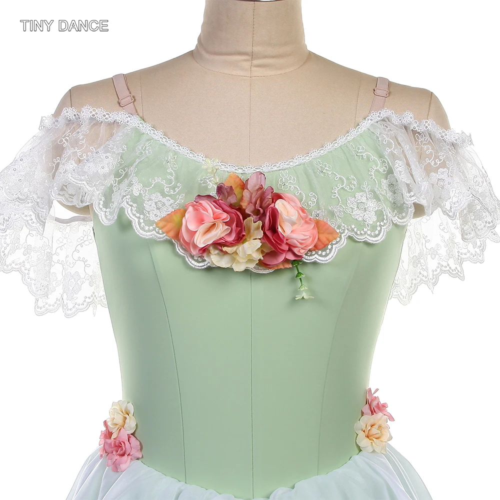 Robe longue de danse de Ballet pour filles adultes, épaules dénudées, Costumes de ballerine vert clair, Tutus romantiques, vêtements de spectacle, 25184