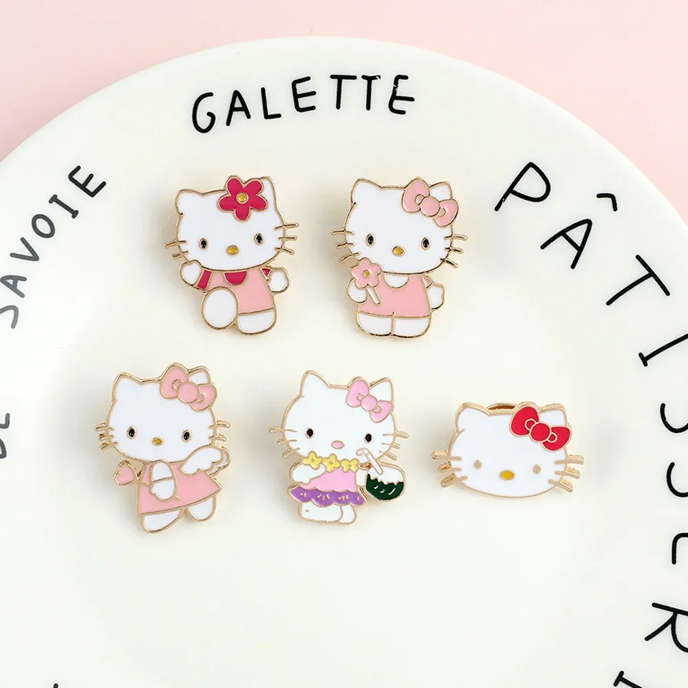 

5Pcs Cartoon Cute Character Brooch Hello Kitty Enamel Pin Backpack Clothing Jewelry Metal Badge Accessories Gift for Friend