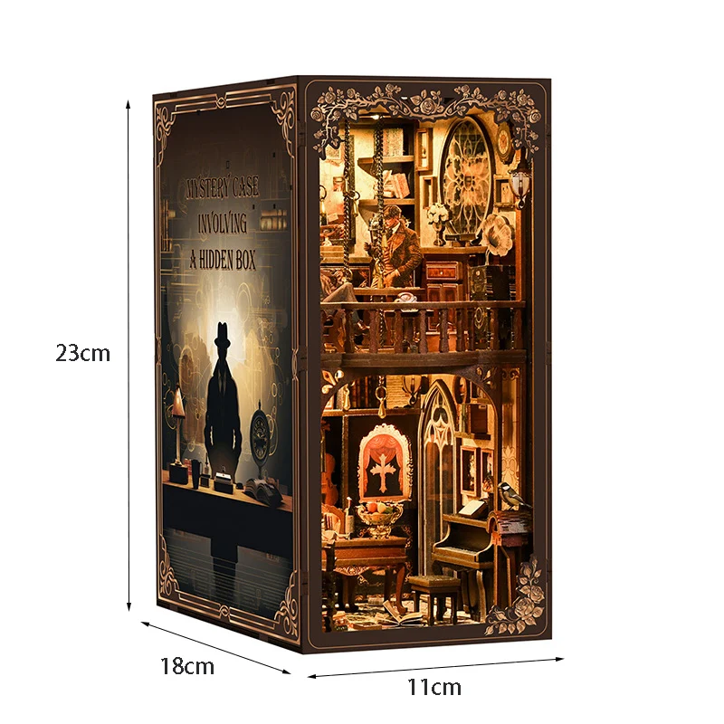 OUZEY 3D木製ブックヌックDIYキット - 「秘密のケースミステリー」探偵テーマ、隠しコンパートメント付きパズルモデル、ティーン向けギフト