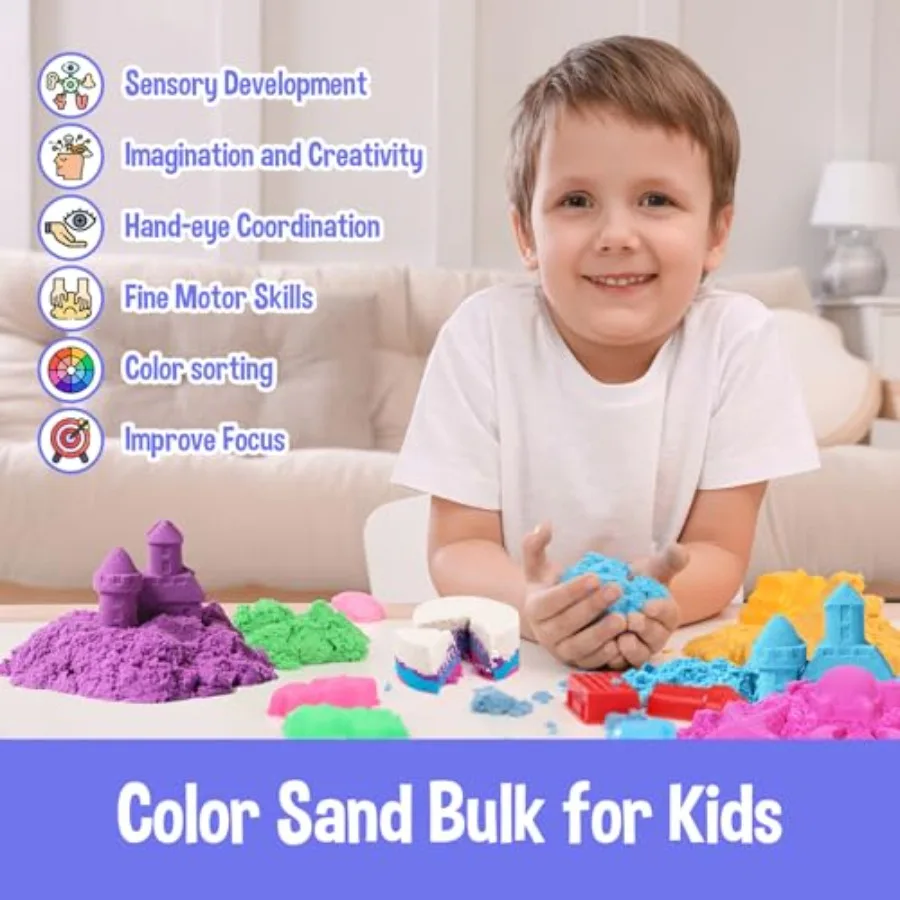 Juguetes sensoriales de arena de colores para: arena autoadhesiva moldeable de 18 libras para relleno de contenedor de arena, kit multicolor a granel para aula y hogar