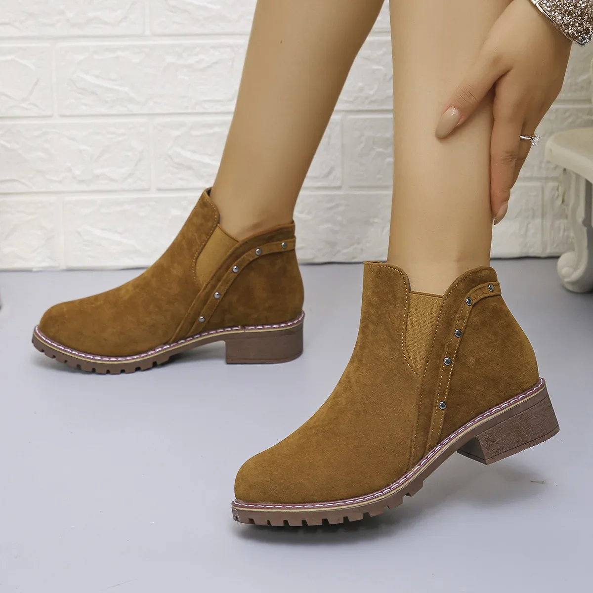 Women'S Boots Promotion Women Shoes Thick Heel Thick Soled Short Boots Fashionable One Foot Outdoor Casual As Tendencia 2024