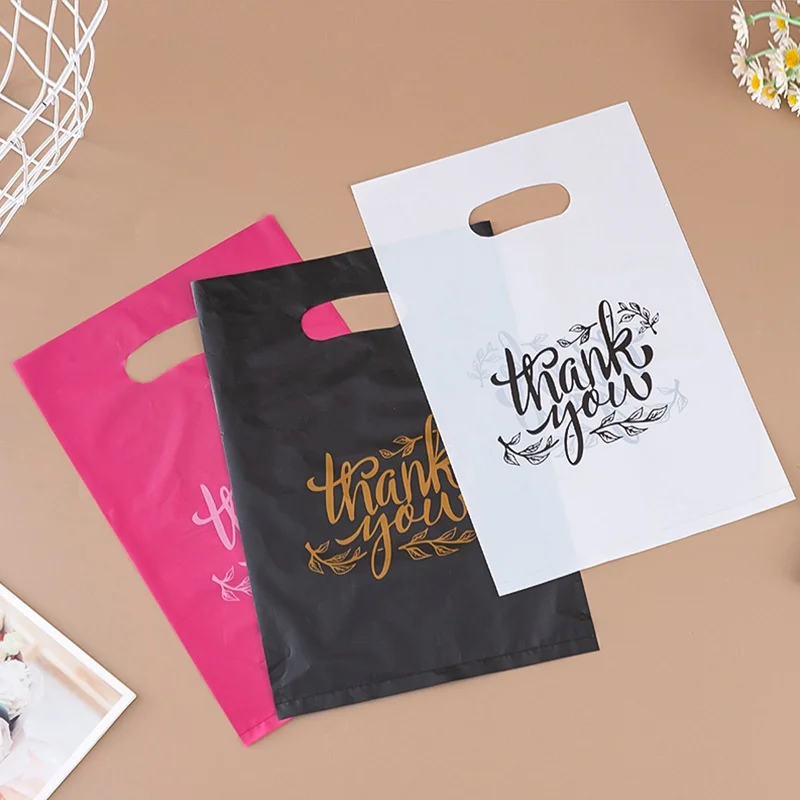100/50/10 قطعة شكرا لك حقائب للهدايا الزفاف عيد ميلاد ضيف هدية التفاف أكياس متجر بلاستيكي الأعمال الصغيرة الحلوى المعجنات مخزن التعبئة والتغليف