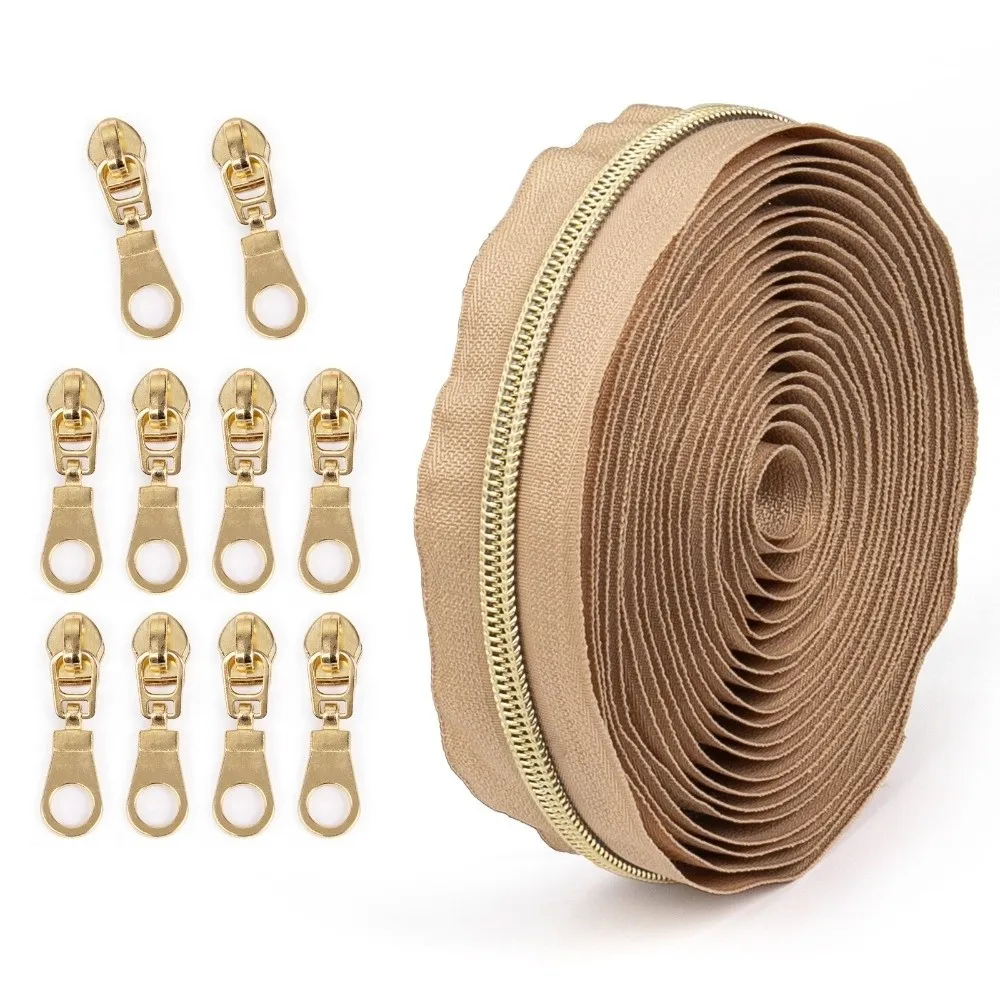 

No.5 Nylon Zipper Tape Contrast Color 4.5m Zipper 10 Zipper Puller Slider Closure Zip DIY Repair Bag Zipper Set