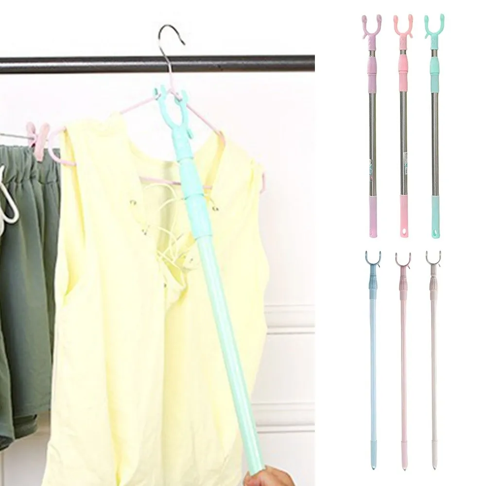 Adjustable Retractable Clothes Fork PP/Stainless Steel Heavy Duty Long Reach Closet Pole Telescoping Clothesline Rod