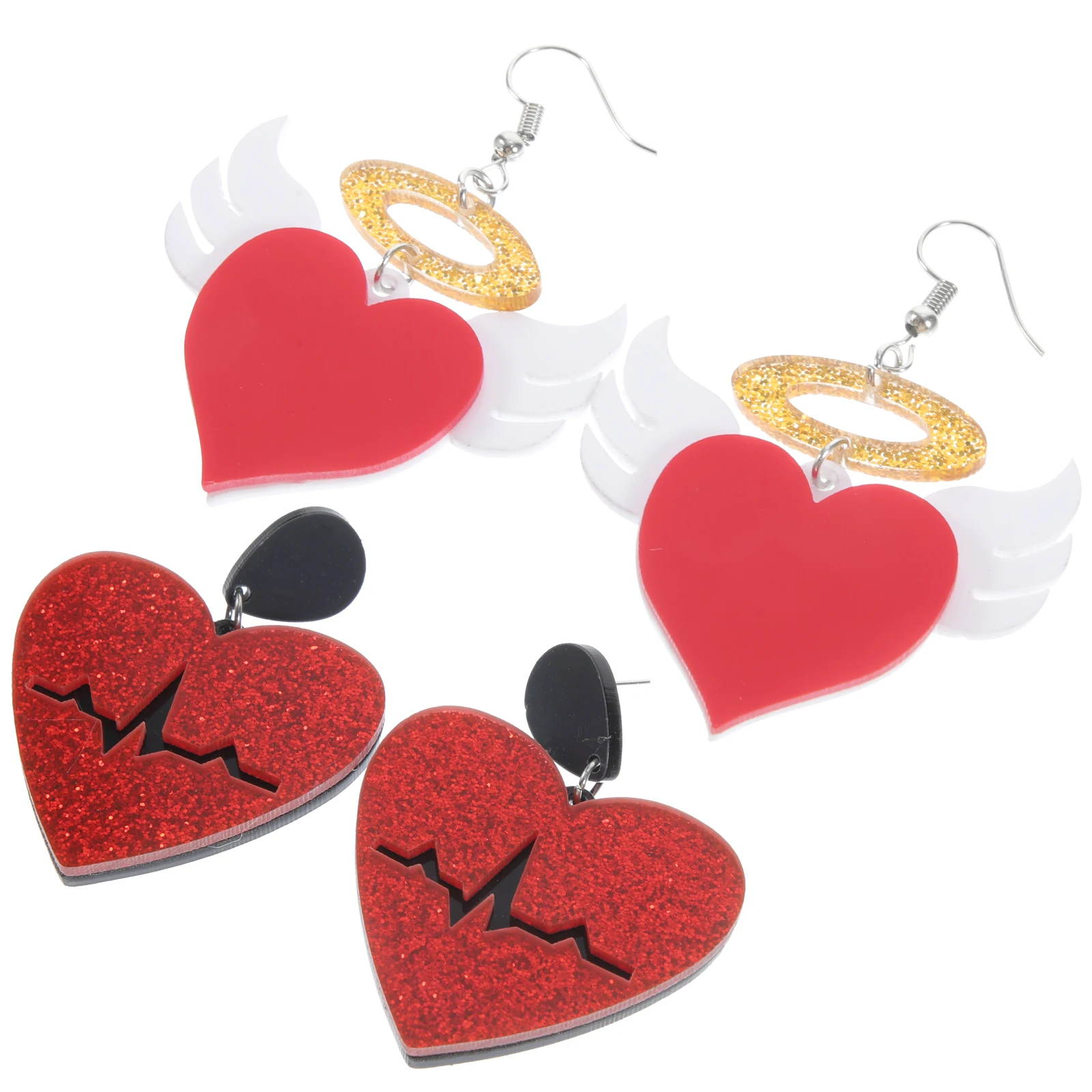 

2 Pairs Heart Dangle Earrings Women Acrylic Spliced Valentine Love Gift Aesthetic Fashion Trendy Statement Earrings
