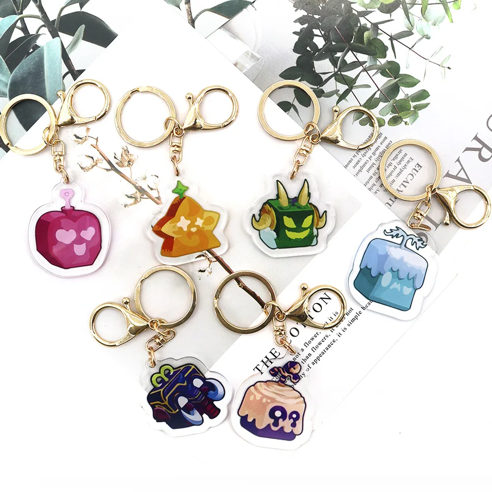 Game Blox Fruits Keychain Cartoon Purple Fruit Love Fruit Acrylic Pendant For Boys Girls Backpack Pendants Toys for Kid Gift